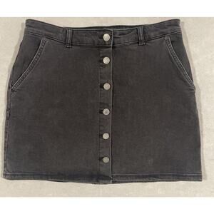 Roxy Denim Mini Skirt Women’s Black‎ Medium Cotton Button Front Y2K 90’s